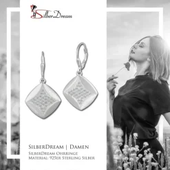 SilberDream Ohrhänger Quadrat Zirkonia weiß 925 Silber Ohrring SDO362M