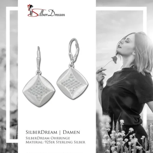 SilberDream Ohrhänger Quadrat Zirkonia weiß 925 Silber Ohrring SDO362M