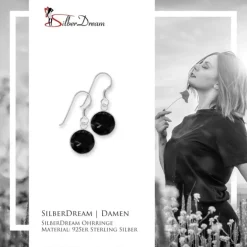 SilberDream Ohrhänger Rondell Zirkonia schwarz 925 Silber SDO8602S