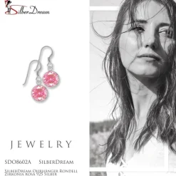 SilberDream Ohrhänger Rondell Zirkonia rosa 925 Silber SDO8602A