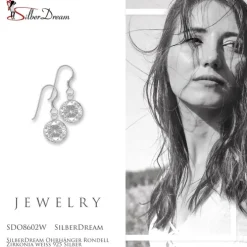 SilberDream Ohrhänger Rondell Zirkonia weiß 925 Silber SDO8602W