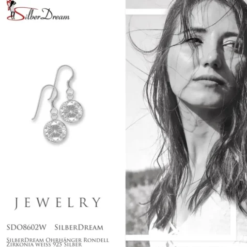 SilberDream Ohrhänger Rondell Zirkonia weiß 925 Silber SDO8602W