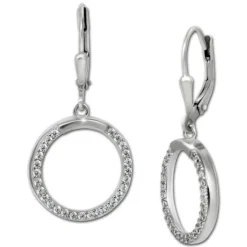 SilberDream Ohrhänger Round Zirkonia weiß 925 Silber Ohrring SDO4428W