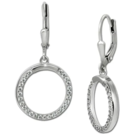 SilberDream Ohrhänger Round Zirkonia weiß 925 Silber Ohrring SDO4428W