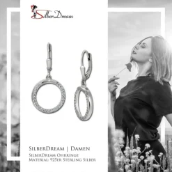 SilberDream Ohrhänger Round Zirkonia weiß 925 Silber Ohrring SDO4428W