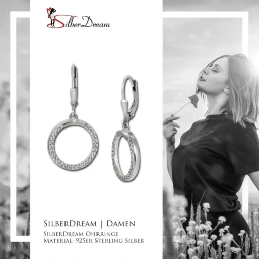 SilberDream Ohrhänger Round Zirkonia weiß 925 Silber Ohrring SDO4428W