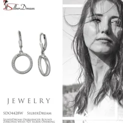SilberDream Ohrhänger Round Zirkonia weiß 925 Silber Ohrring SDO4428W