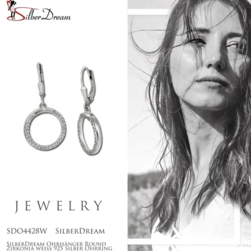 SilberDream Ohrhänger Round Zirkonia weiß 925 Silber Ohrring SDO4428W
