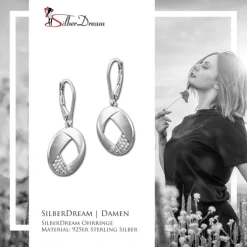 SilberDream Ohrhänger Rund Zirkonia weiß 925 Silber Damen Ohrring SDO4313W