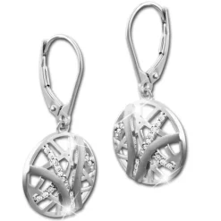 SilberDream Ohrhänger Scheibe Zirkonia weiß 925 Silber Damen Ohrring SDO4316W