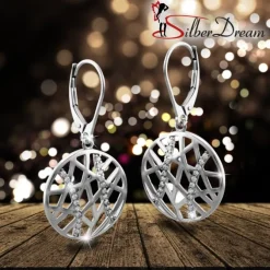 SilberDream Ohrhänger Scheibe Big Zirkonia 925 Silber Damen Ohrring SDO4312W