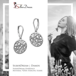 SilberDream Ohrhänger Scheibe Big Zirkonia 925 Silber Damen Ohrring SDO4312W