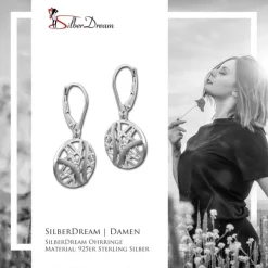 SilberDream Ohrhänger Scheibe Zirkonia weiß 925 Silber Damen Ohrring SDO4316W