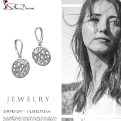 SilberDream Ohrhänger Scheibe Big Zirkonia 925 Silber Damen Ohrring SDO4312W