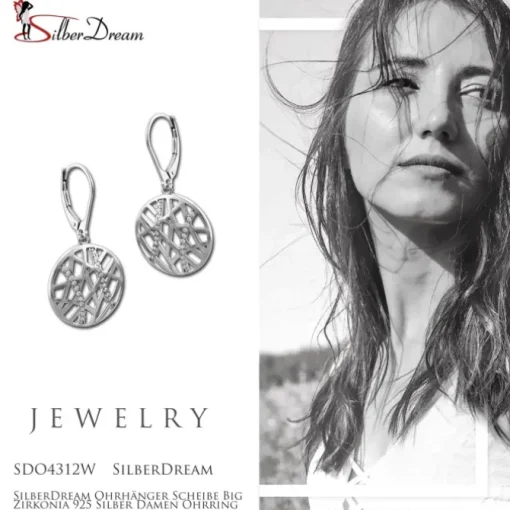 SilberDream Ohrhänger Scheibe Big Zirkonia 925 Silber Damen Ohrring SDO4312W