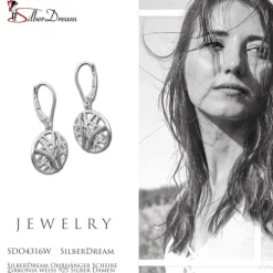 SilberDream Ohrhänger Scheibe Zirkonia weiß 925 Silber Damen Ohrring SDO4316W
