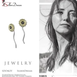 SilberDream Ohrhänger Sonnenblume 925 Silber Damen Ohrringe SDO463Y