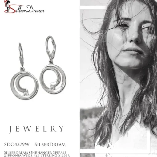 SilberDream Ohrhänger Spirale Zirkonia weiß 925 Sterling Silber Damen SDO4379W