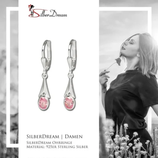 SilberDream Ohrhänger Stein rosa Ohrring 925 Silber SDO514A