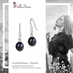 SilberDream Ohrhänger Süßwasser Perle schwarz 9mm offen 925 Silber SDO148S