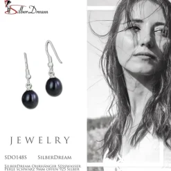 SilberDream Ohrhänger Süßwasser Perle schwarz 9mm offen 925 Silber SDO148S