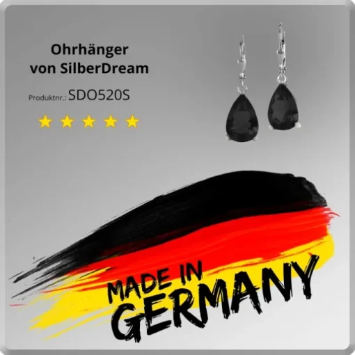 SilberDream Ohrhänger Träne schwarz Ohrring 925 Silber SDO520S