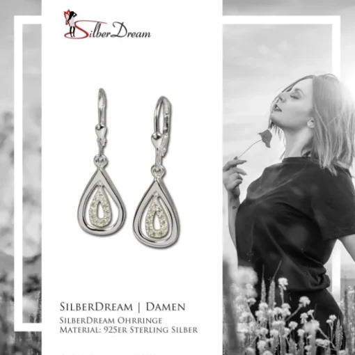 SilberDream Ohrhänger Träne Zirkonia weiß 925 Silber Ohrring SDO325