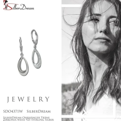 SilberDream Ohrhänger Träne Zirkonia weiß 925 Sterling Silber Damen SDO4371W