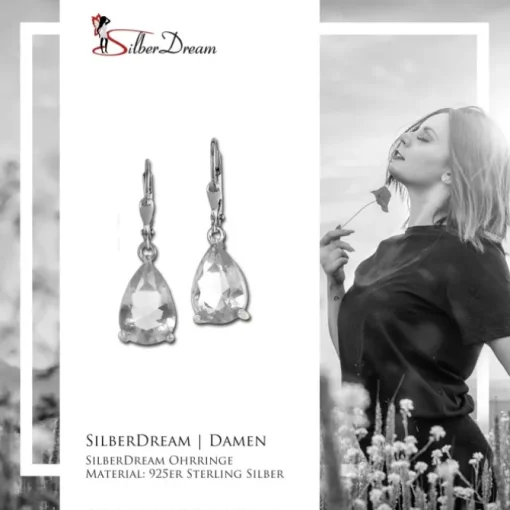 SilberDream Ohrhänger Träne weiß Ohrring 925 Silber SDO520W