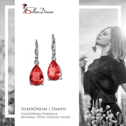 SilberDream Ohrhänger Träne rot Ohrring 925 Silber SDO520R