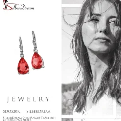 SilberDream Ohrhänger Träne rot Ohrring 925 Silber SDO520R