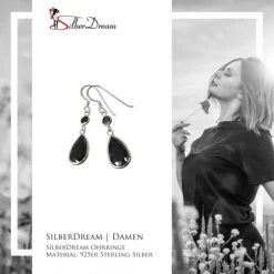 SilberDream Ohrhänger Tropfen Zirkonia schwarz 925 Silber SDO8601S