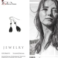 SilberDream Ohrhänger Tropfen Zirkonia schwarz 925 Silber SDO8601S