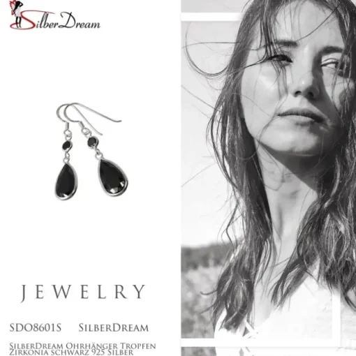 SilberDream Ohrhänger Tropfen Zirkonia schwarz 925 Silber SDO8601S