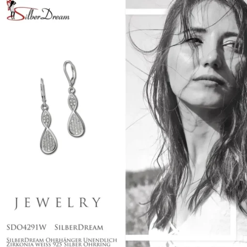 SilberDream Ohrhänger Unendlich Zirkonia weiß 925 Silber Ohrring SDO4291W