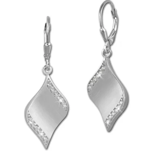 SilberDream Ohrhänger Welle Zirkonia weiß 925 Silber Ohrring SDO363M