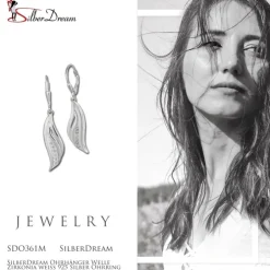 SilberDream Ohrhänger Welle Zirkonia weiß 925 Silber Ohrring SDO361M