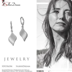 SilberDream Ohrhänger Welle Zirkonia weiß 925 Silber Ohrring SDO363M