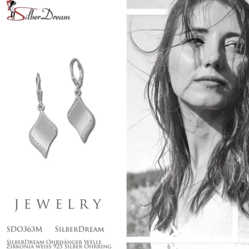 SilberDream Ohrhänger Welle Zirkonia weiß 925 Silber Ohrring SDO363M