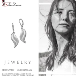 SilberDream Ohrhänger Welle Zirkonia weiß 925 Silber Ohrring SDO4292W