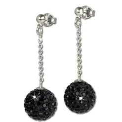 SilberDream Ohrhänger Zirkonia Kugel schwarz Glitzer Ohrringe GSO2822S