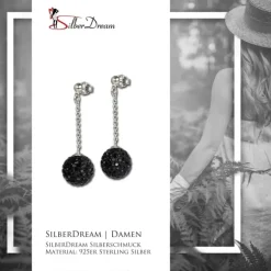 SilberDream Ohrhänger Zirkonia Kugel schwarz Glitzer Ohrringe GSO2822S