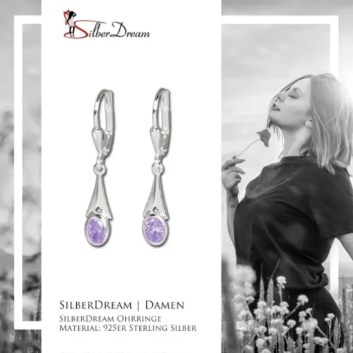 SilberDream Ohrhänger Zirkonia flieder Ohrring 925 Silber SDO514V