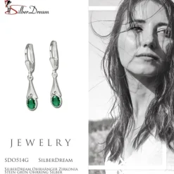 SilberDream Ohrhänger Zirkonia Stein grün Ohrring Silber SDO514G