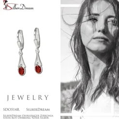 SilberDream Ohrhänger Zirkonia Stein rot Ohrring 925er Silber SDO514R