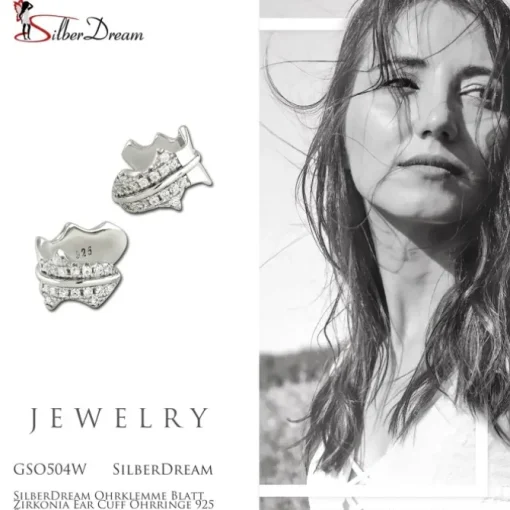 SilberDream Ohrklemme Blatt Zirkonia Ear Cuff Ohrringe 925 Silber GSO504W