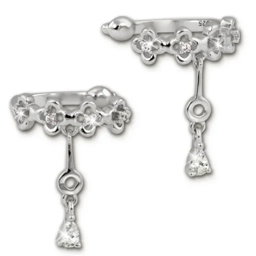 SilberDream Ohrklemme Blumen Zirkonia Ear Cuff Ohrringe 925 Silber GSO436W