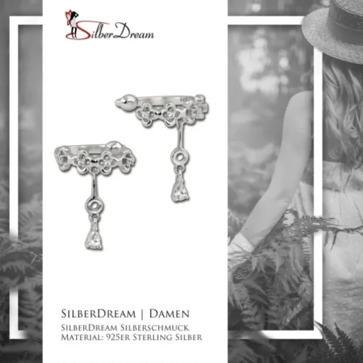 SilberDream Ohrklemme Blumen Zirkonia Ear Cuff Ohrringe 925 Silber GSO436W