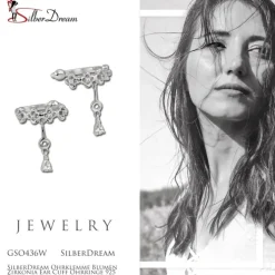 SilberDream Ohrklemme Blumen Zirkonia Ear Cuff Ohrringe 925 Silber GSO436W