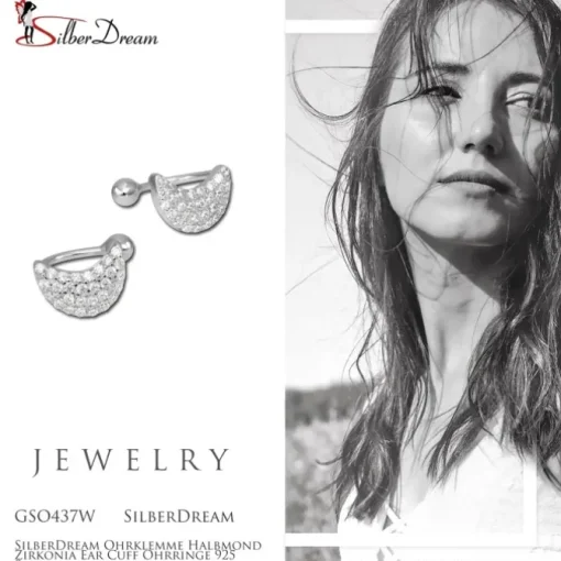 SilberDream Ohrklemme Halbmond Zirkonia Ear Cuff Ohrringe 925 Silber GSO437W